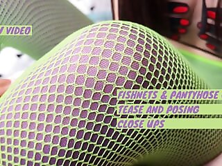 Green fishnets on purple..