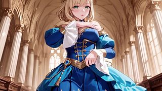 Crowned Queen! Blue gown, red